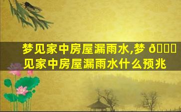 梦见家中房屋漏雨水,梦 🍁 见家中房屋漏雨水什么预兆
